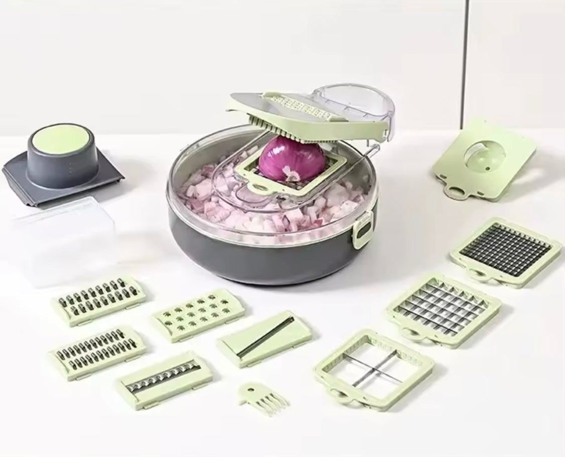 14 In 1 Vegetable Chopper,  Draining Vegetable Cutter With Stainless Steel Blades, Manual Hand Food Chopper, Kitchen Gadget