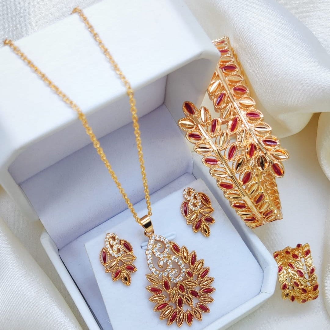 Twinkling Fancy Jewellery Set, Elegant Wedding Jewellery Set, Shining Stylish Leaves Jewellery Set