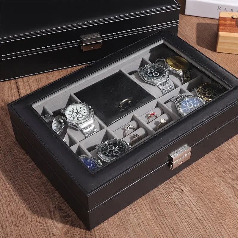 Slots Watch Boxes Storage Organizer, PU Leather Bracelets Rings Watches Display Jewellery Box, Lockable Watch Storage Case, Multifunction Watch Jewellery Box