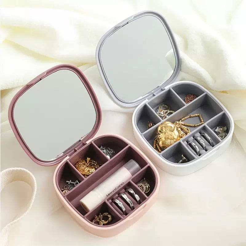 Mini Jewellery Box. Square Stud Earrings Box, Portable Small Travel Jewellery Storage Box, Women Girl Portable Earrings Ring Necklace Jewellery Case Organizer, Jewellery Organizer With Mirror, Earrings Lipstick Ring Storage Case
