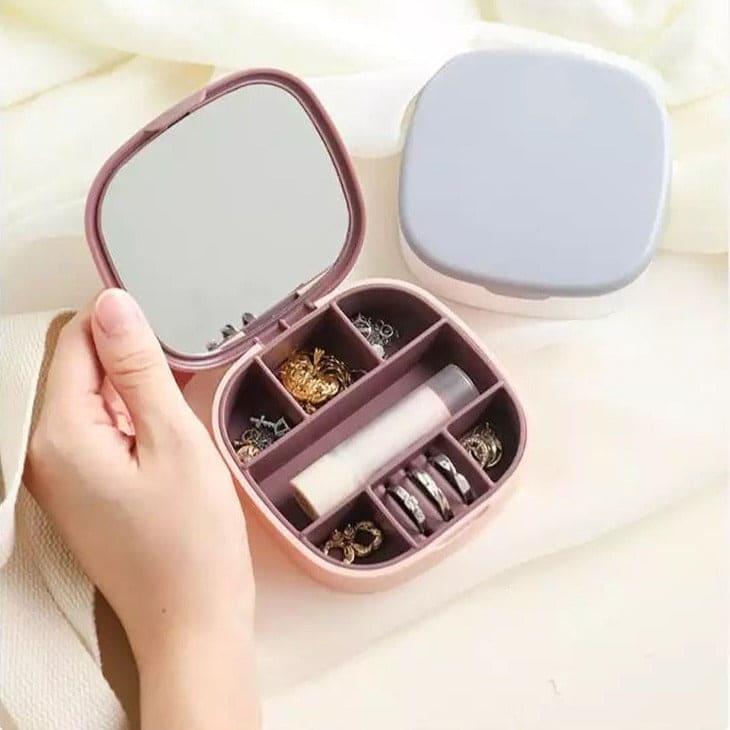 Mini Jewellery Box. Square Stud Earrings Box, Portable Small Travel Jewellery Storage Box, Women Girl Portable Earrings Ring Necklace Jewellery Case Organizer, Jewellery Organizer With Mirror, Earrings Lipstick Ring Storage Case