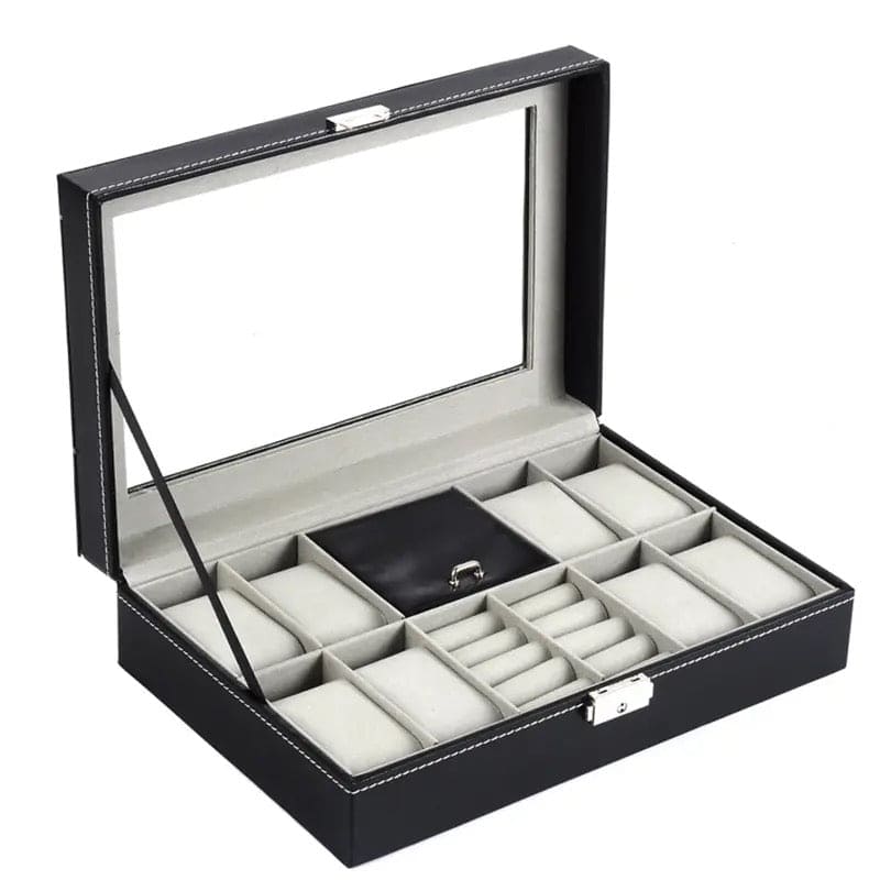 Slots Watch Boxes Storage Organizer, PU Leather Bracelets Rings Watches Display Jewellery Box, Lockable Watch Storage Case, Multifunction Watch Jewellery Box